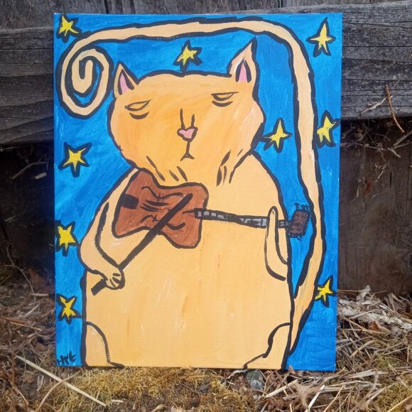 Orange Cat Playing Fiddle Painting - Picture 13 of 13